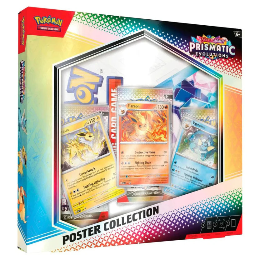Pokemon Prismatic Evolutions -julistekokoelman laatikko (avautuu livenä)