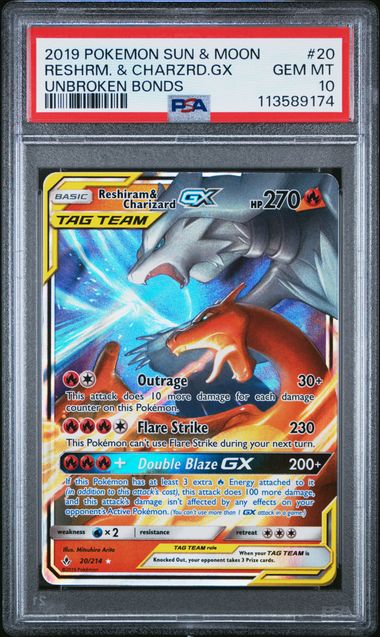 2019 POKEMON SUN & MOON UNBROKEN BONDS #20 RESHRM. & CHARZRD.GX UNBROKEN BONDS