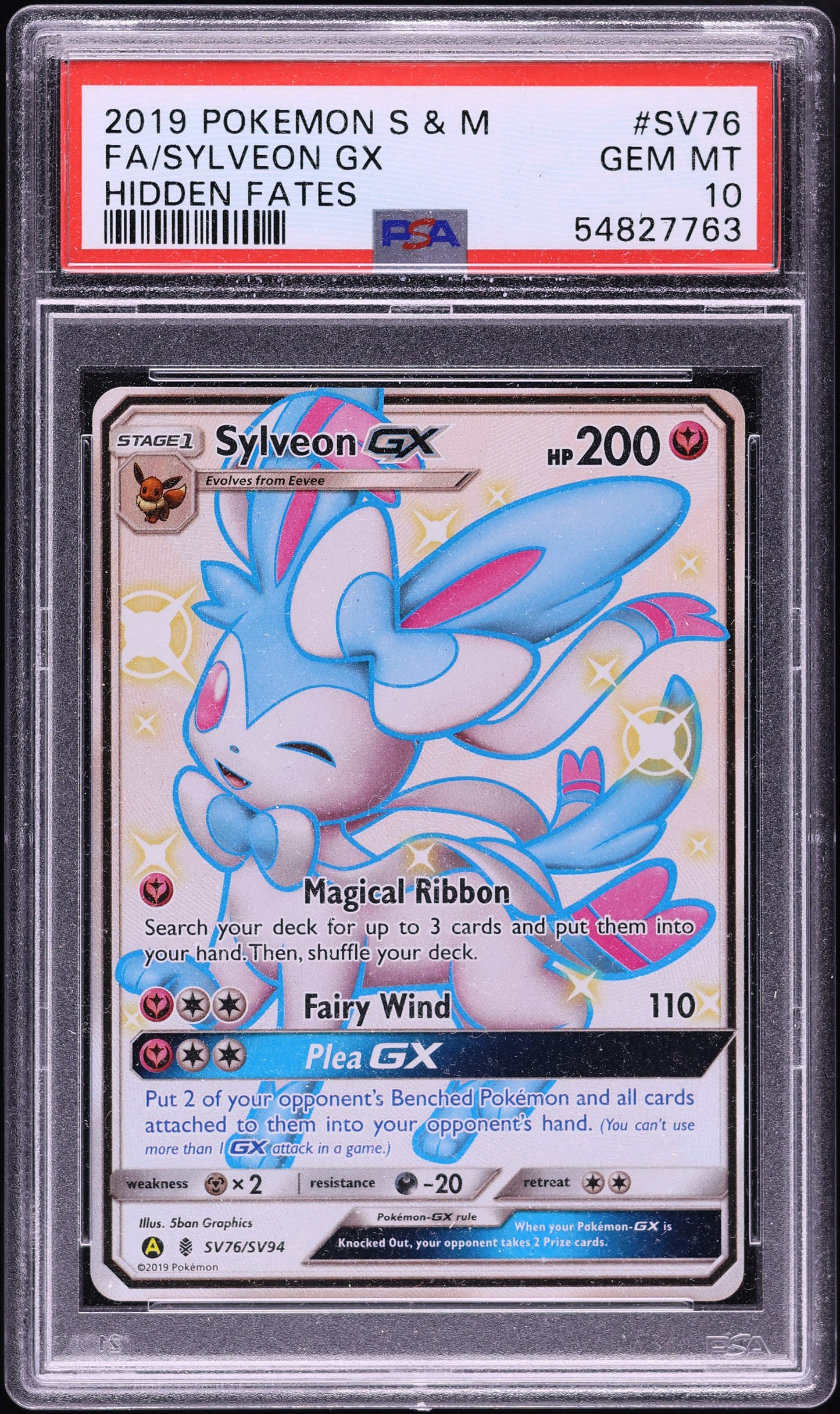 2019 POKEMON SUN & MOON HIDDEN FATES #SV76 FA/SYLVEON GX HIDDEN FATES