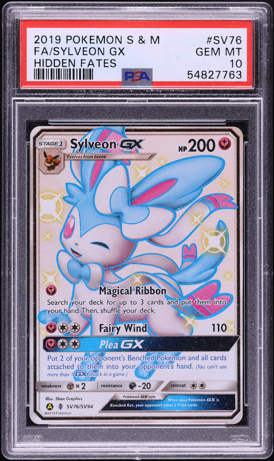 2019 POKEMON SUN & MOON HIDDEN FATES #SV76 FA/SYLVEON GX HIDDEN FATES
